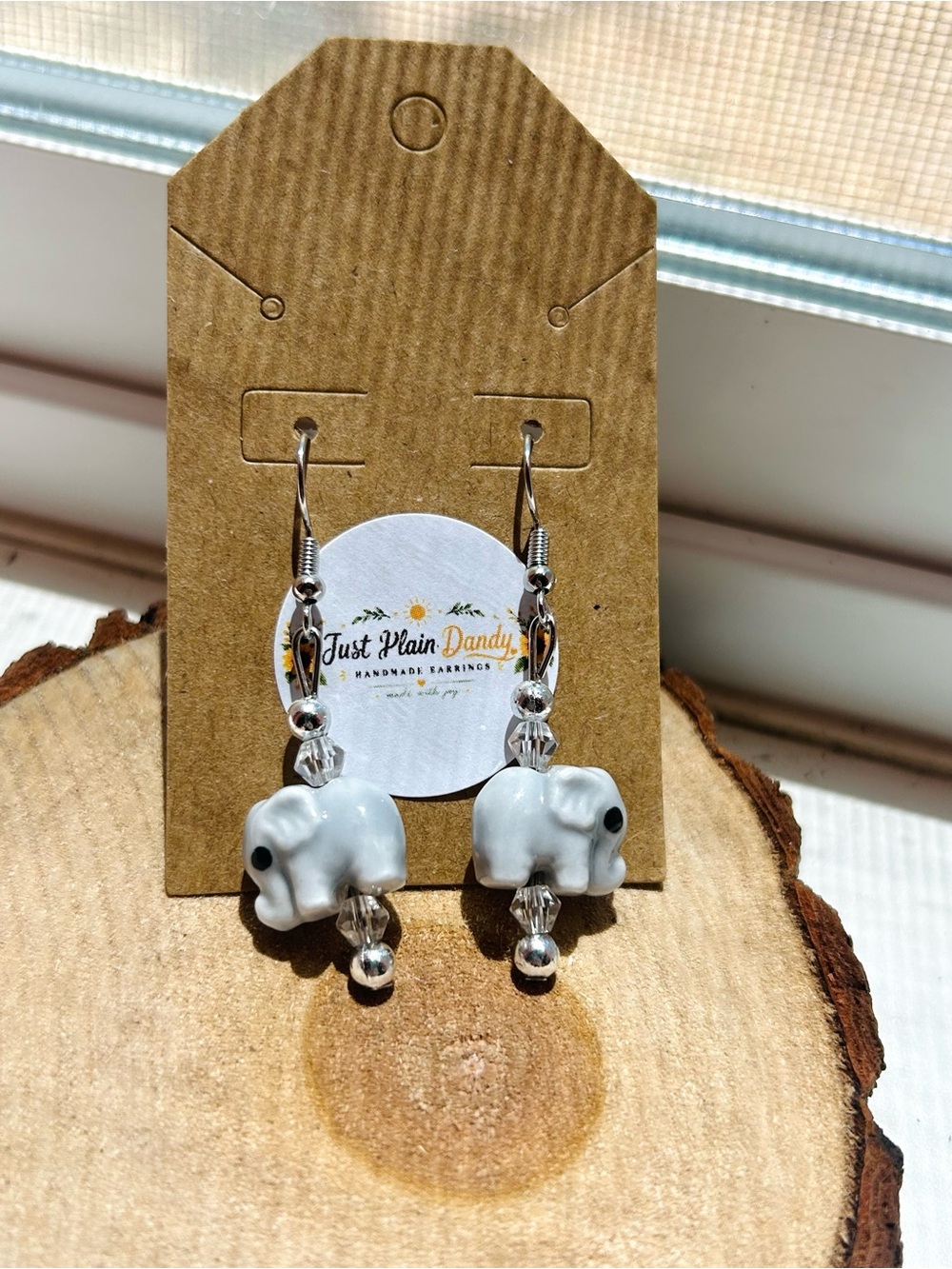 White Elephant Beaded Dangle Earrings Handmade Animal Jewelry Cute Boho Earrings - Picture 2 of 4